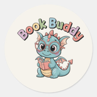 Pastel-Farbener Lesedrache-Book-Buddy-Aufkleber Runder Aufkleber