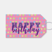 Pastel farbenfrohe Polka Dot auf rosa Happy Birthd Geschenkanhänger (Vorderseite (Horizontal))