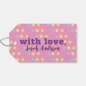 Pastel farbenfrohe Polka Dot auf rosa Happy Birthd Geschenkanhänger (Rückseite Horizontal)