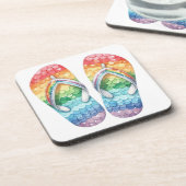 PASTEL-FARBIERTE RAINBOW-SEQUINIERTE FLIP-FLOPS GETRÄNKEUNTERSETZER (Linke Seite)