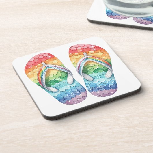 PASTEL-FARBIERTE RAINBOW-SEQUINIERTE FLIP-FLOPS GETRÄNKEUNTERSETZER (Linke Seite)