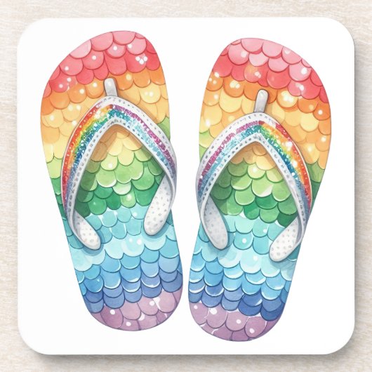 PASTEL-FARBIERTE RAINBOW-SEQUINIERTE FLIP-FLOPS GETRÄNKEUNTERSETZER (Vorderseite)
