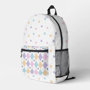 PASTEL-FARBIGE DIAMOND-PATTERN UND POLKA-DOTS BEDRUCKTER RUCKSACK