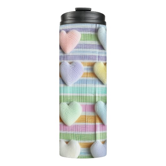 PASTEL-FARBSTREIFEN UND VALENTINE-HERZEN THERMOSBECHER (Vorderseite)