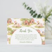 Pastel Farm Animals Barnyard 1st Birthday Dankeskarte (Stehend Vorderseite)