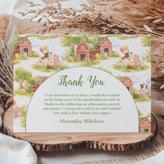 Pastel Farm Animals Barnyard 1st Birthday Dankeskarte