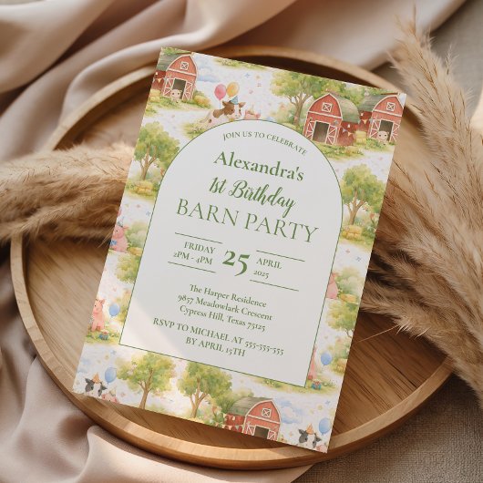 Pastel Farm Animals Barnyard 1st Birthday Einladung