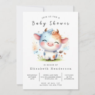 Pastel Farm Calf Kuh Baby Dusche Einladung