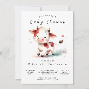 Pastel Farm Cow Babydusche Einladung