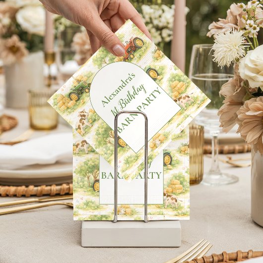 Pastel Farm Tractor Barnyard 1st Birthday Serviette