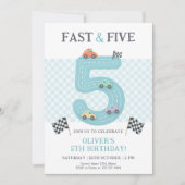 Pastel Fast Five Geburtstag Auto Einladung (Vorderseite)