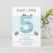 Pastel Fast Five Geburtstag Auto Einladung (Stehend Vorderseite)
