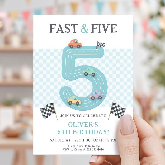 Pastel Fast Five Geburtstag Auto Einladung