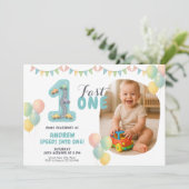 Pastel Fast One Birthday Car Einladung (Stehend Vorderseite)