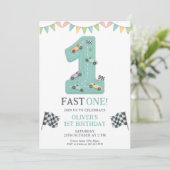 Pastel Fast One Birthday Race Einladung (Stehend Vorderseite)