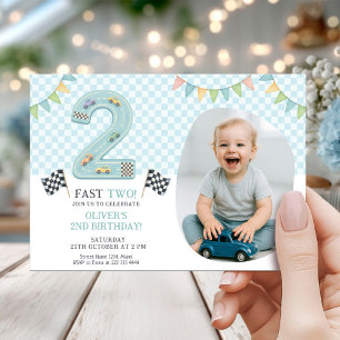 Pastel Fast Two Geburtstagsrennen Einladung