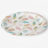 Pastel Feathers Pink Aquamarin Gold Pfeile Papierp Pappteller (Schrägansicht)