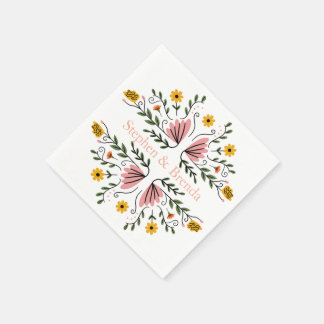 Pastel Feminine Floral Custom Name Elegant Serviette