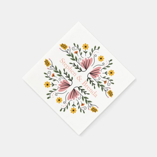 Pastel Feminine Floral Custom Name Elegant Serviette (Ecke)