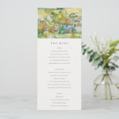 Pastel Fields Mountain Landscape Wedding Menu Card Einladung (Stehend Vorderseite)