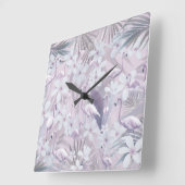 Pastel Flamingo Jungle Liebe 4 #art #tropical Quadratische Wanduhr (Winkel)