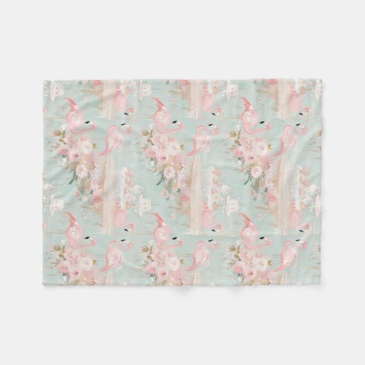 Pastel Flamingo Tee Party Pattern Fleecedecke (Vorderseite (Horizontal))