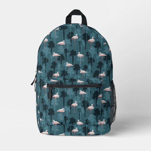 Pastel Flamingos auf Aquamarin Bedruckter Rucksack (Vorderseite)