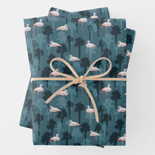 Pastel Flamingos auf Aquamarin Geschenkpapier Set (Beispiel)