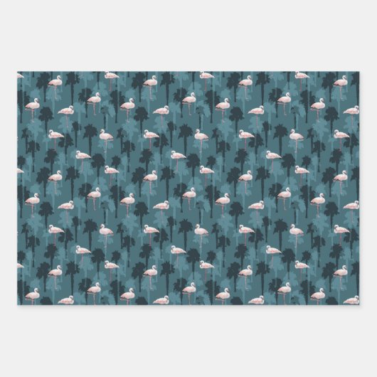 Pastel Flamingos auf Aquamarin Geschenkpapier Set (Vorderseite)