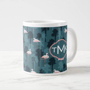 Pastel Flamingos auf Aquamarinen Monogramm Jumbo-Tasse