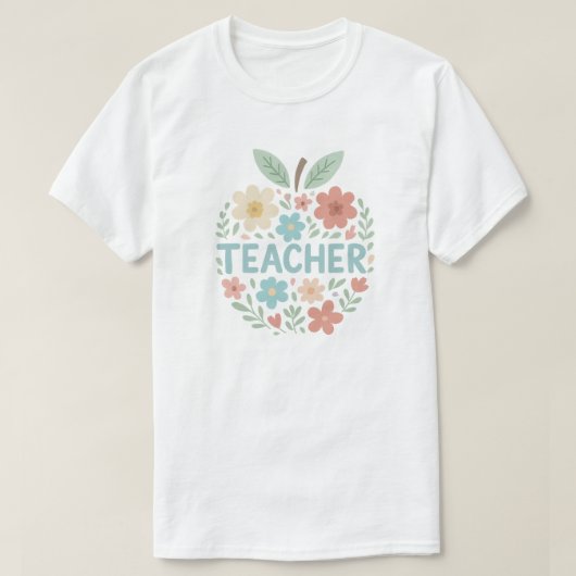 Pastel Floral Apple Teacher Design T-Shirt (Design vorne)