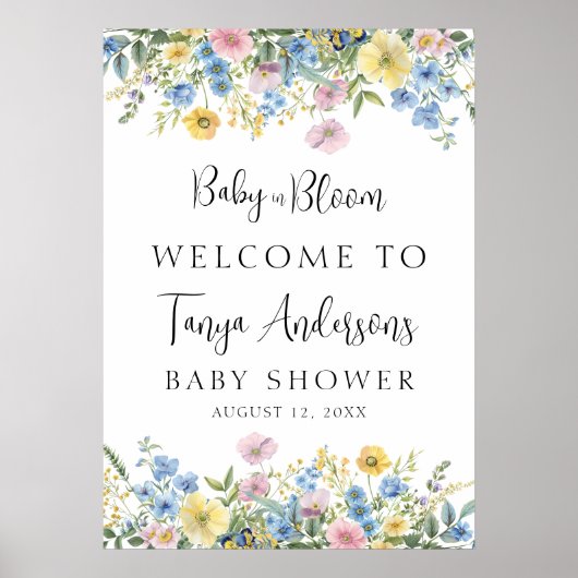 Pastel Floral Baby in Bloom Watercolor Willkommen Poster (Vorne)