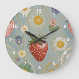 Pastel Floral & Berry Delight Große Wanduhr