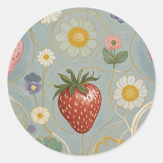 Pastel Floral & Berry Delight Runder Aufkleber (Vorderseite)