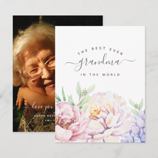 Pastel Floral Beste Mama Personalisierte Foto-Kart (Vorne/Hinten)