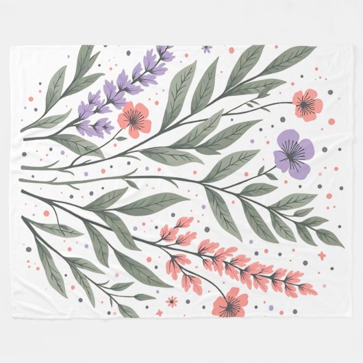 Pastel Floral Blätter Fleecedecke (Vorderseite (Horizontal))