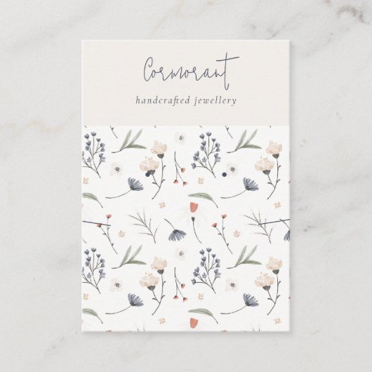 Pastel Floral Blue Rust Script verdienen Necklace Visitenkarte (Vorderseite)