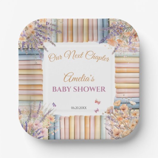 Pastel Floral Book Theme Kinderdusche Pappteller (Vorderseite)