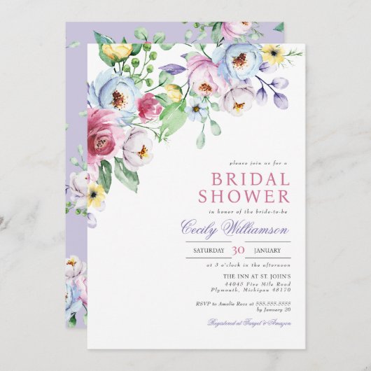 Pastel Floral Botanisches Brautparty Einladung (Vorne/Hinten)