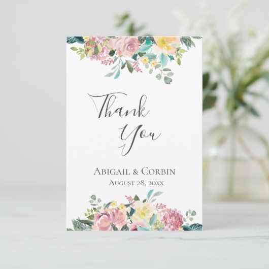 Pastel Floral Bouquet Dankeskarte (Stehend Vorderseite)
