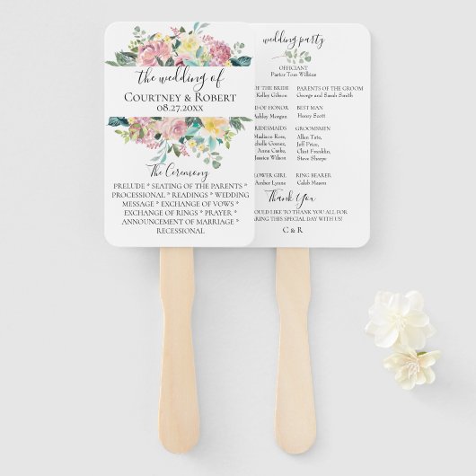 Pastel Floral Bouquet Wedding Program Fans Fächer (Vorne und Hinten)