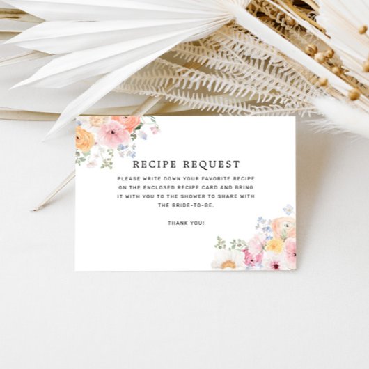 Pastel Floral Brautparty Rezept Anfrage Begleitkarte