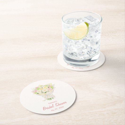 Pastel Floral Bridal Shower – Japanese-Asian Runder Pappuntersetzer (Vor Ort)