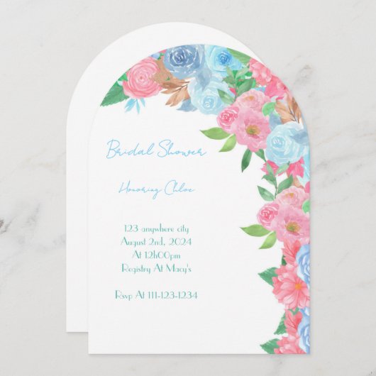PASTEL FLORAL BRIDAL SHOWER SPRING SUMMER EINLADUNG (Vorne/Hinten)