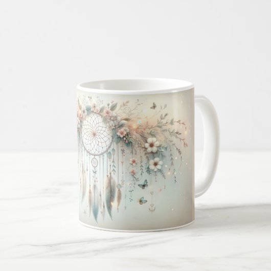 Pastel Floral Butterfly Dreamcatcher Kaffeetasse (VorderseiteRechts)