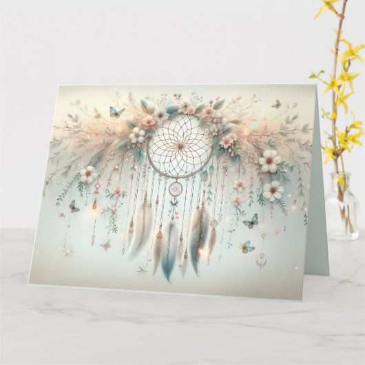 Pastel Floral Butterfly Dreamcatcher Karte (Gelbe Blume)