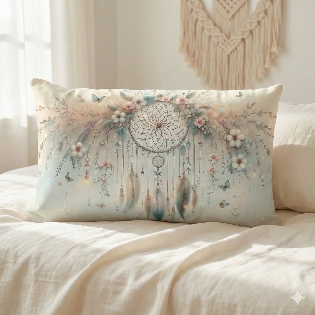 Pastel Floral Butterfly Dreamcatcher Lendenkissen (Pastel Floral Butterfly Dreamcatcher Lumbar Pillow Mockup A)