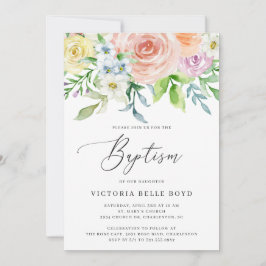 Pastel Floral Coral Peach Baby Girl Taufen Einladung