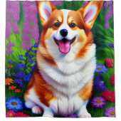 Pastel Floral Corgi Duschvorhang (Vorderseite)