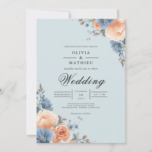 Pastel Floral Corner Wedding Einladung (Vorderseite)